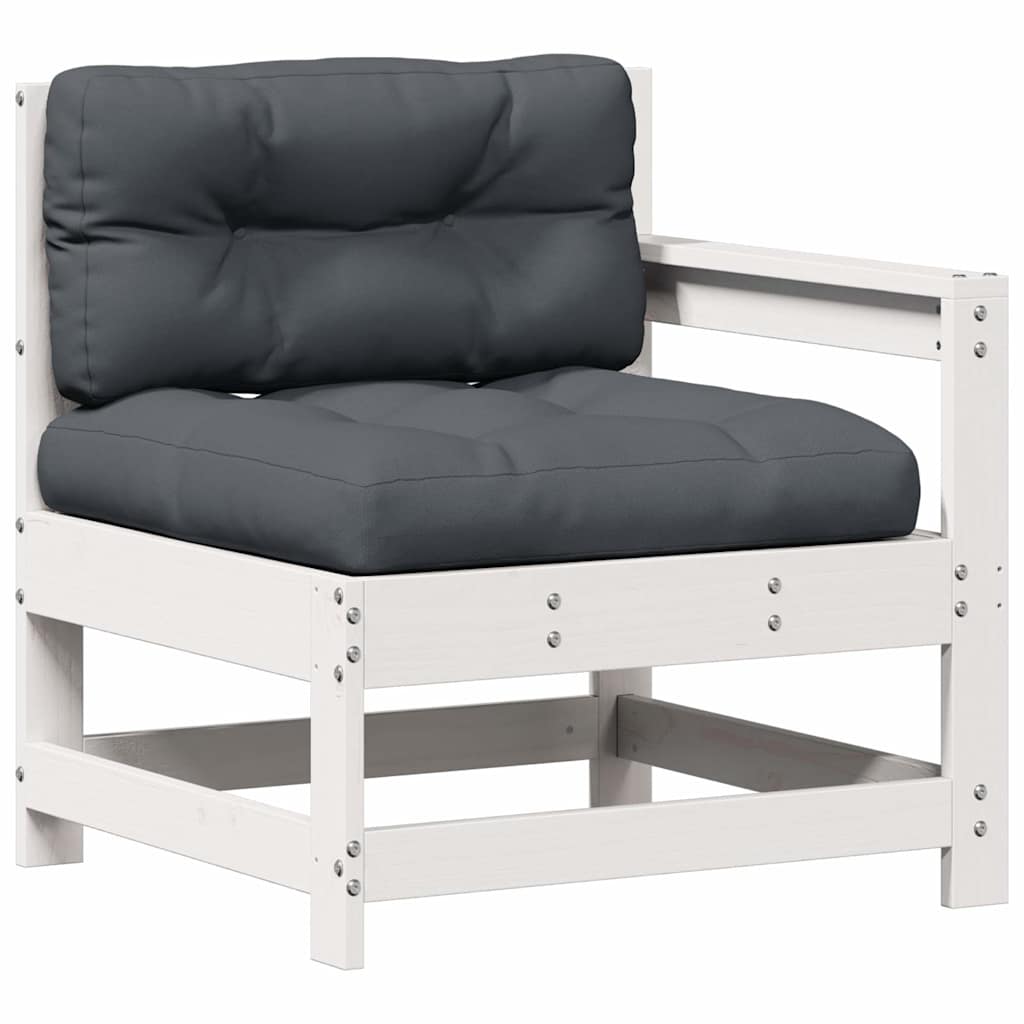 Salon de jardin 4 pcs avec coussins blanc bois de pin massif