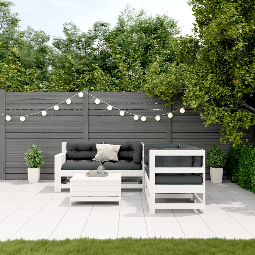 Salon de jardin 5 pcs avec coussins blanc bois massif de pin