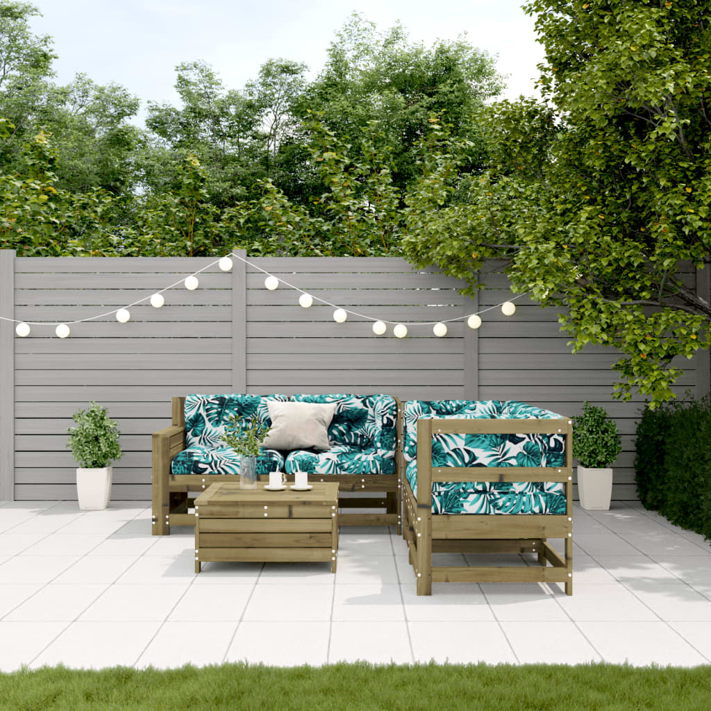 Salon de jardin 5 pcs avec coussins bois de pin imprégné