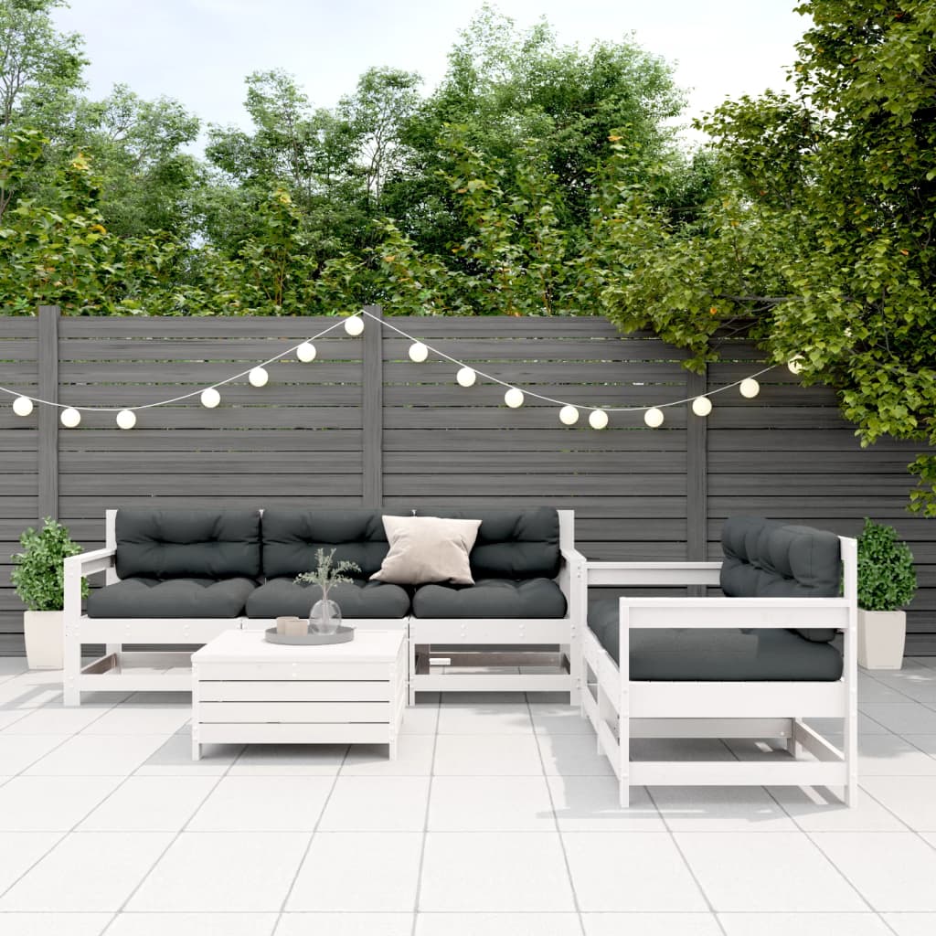 Salon de jardin avec coussins 6 pcs blanc bois de pin massif