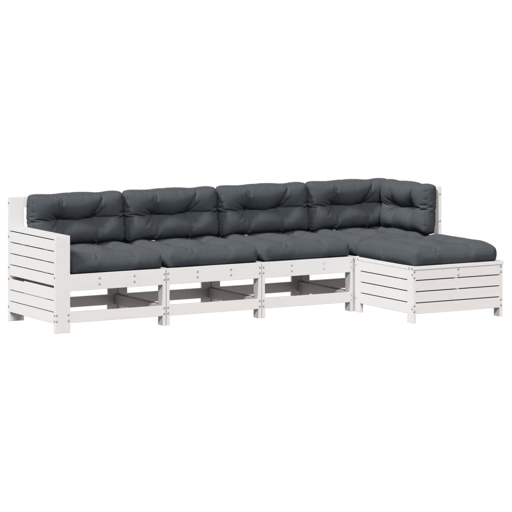 Salon de jardin 5 pcs avec coussins blanc bois massif de pin