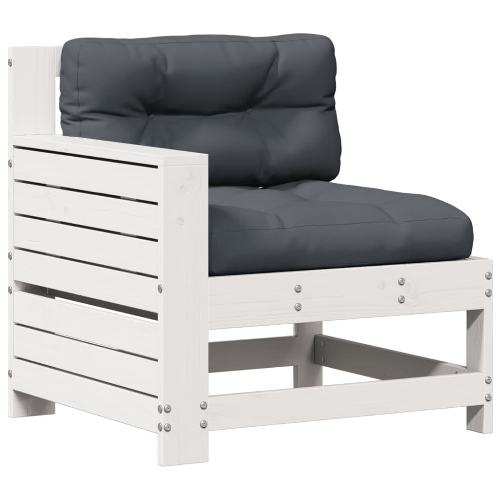 Salon de jardin 5 pcs avec coussins blanc bois massif de pin