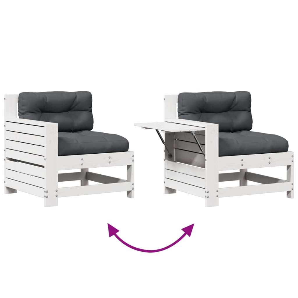Salon de jardin 5 pcs avec coussins blanc bois massif de pin