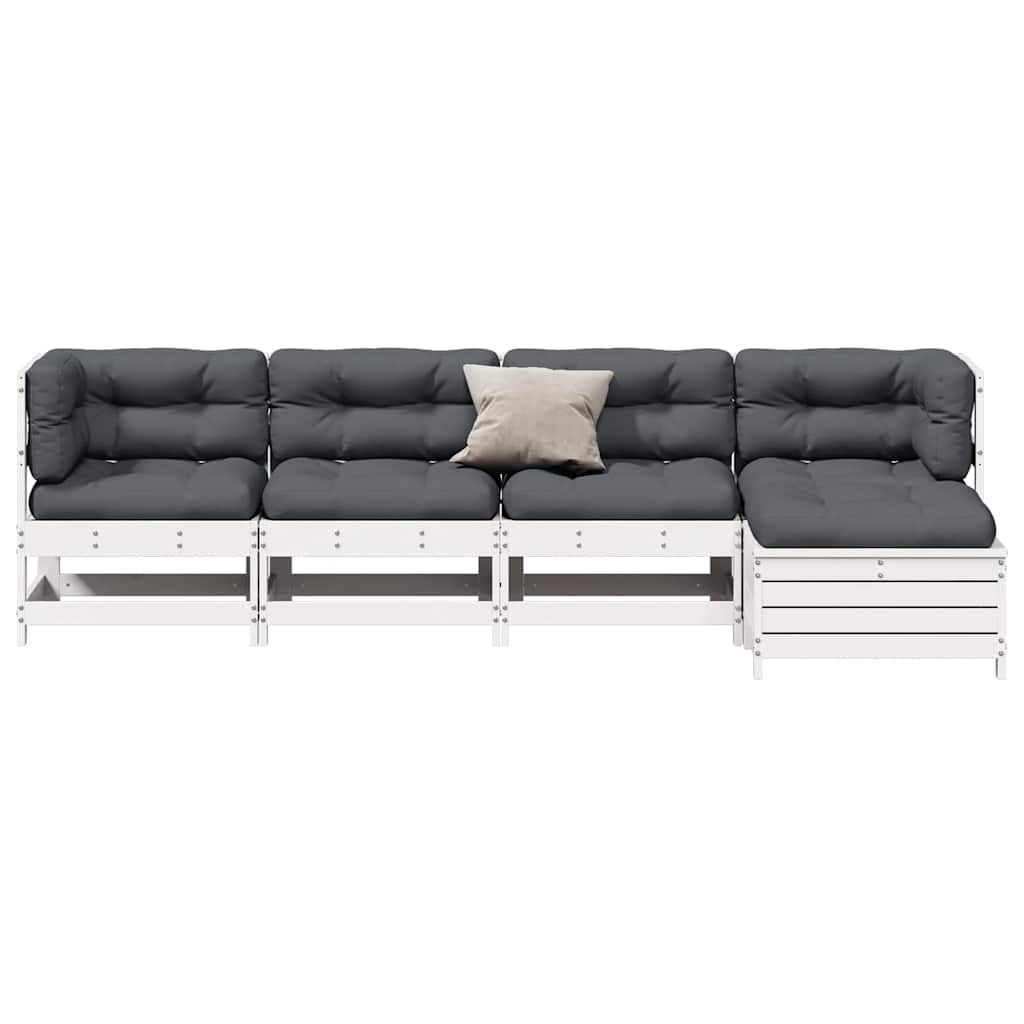 Salon de jardin 5 pcs avec coussins blanc bois massif de pin