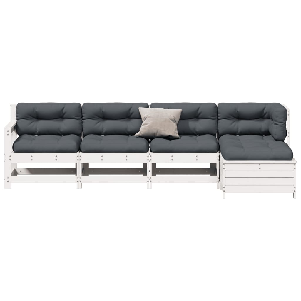 Salon de jardin 5 pcs avec coussins blanc bois massif de pin