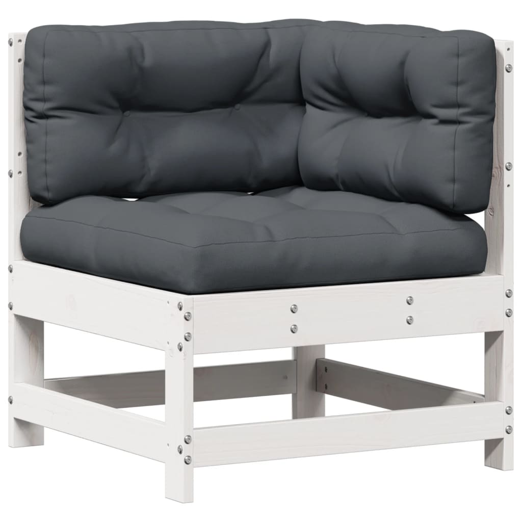 Salon de jardin 5 pcs avec coussins blanc bois massif de pin