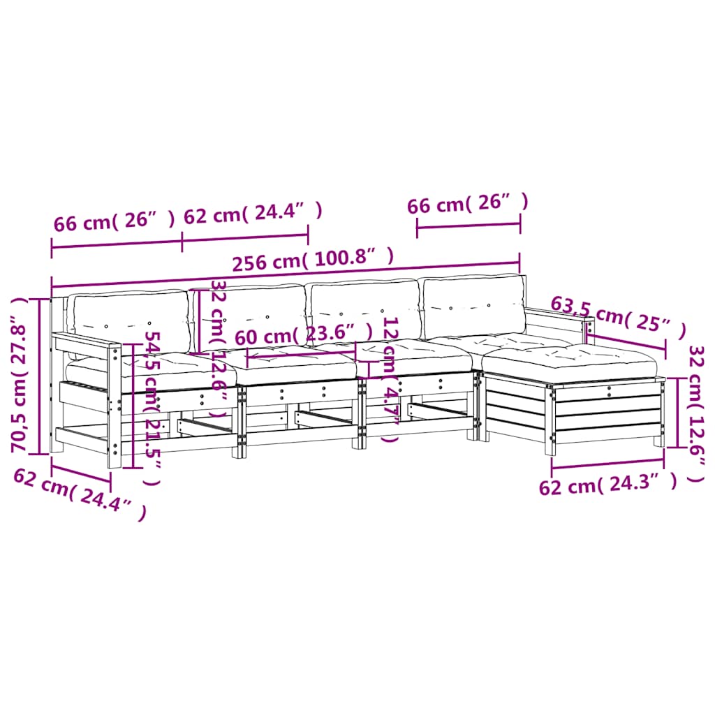 Salon de jardin 5 pcs avec coussins blanc bois massif de pin