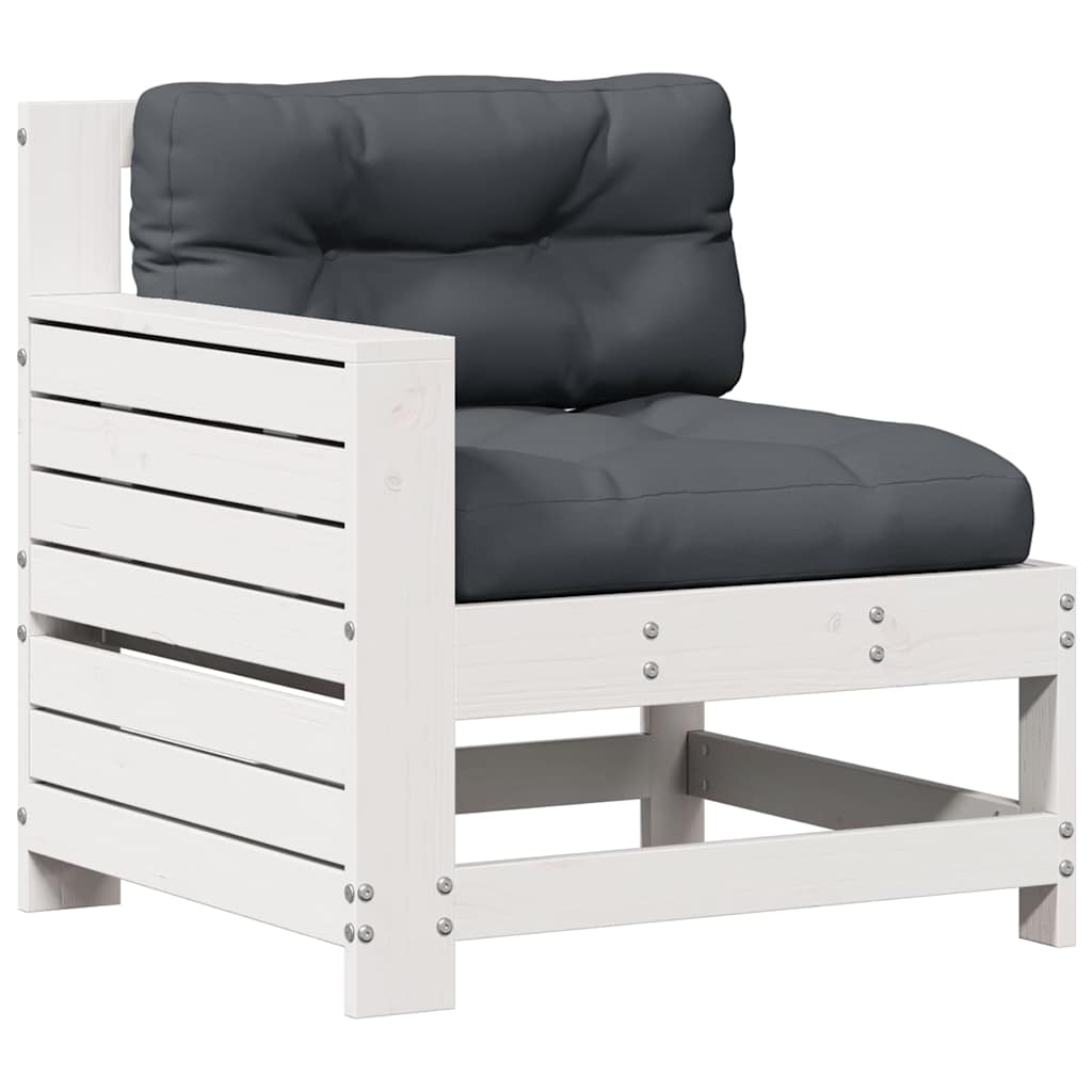 Salon de jardin 7 pcs avec coussins blanc bois de pin massif