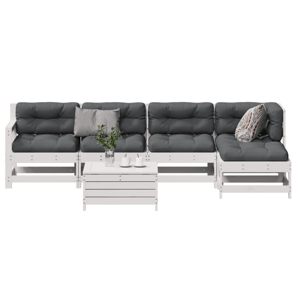 Salon de jardin avec coussins 6 pcs blanc bois de pin massif
