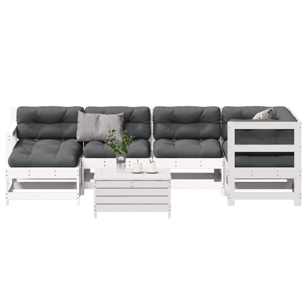 Salon de jardin 7 pcs avec coussins blanc bois de pin massif