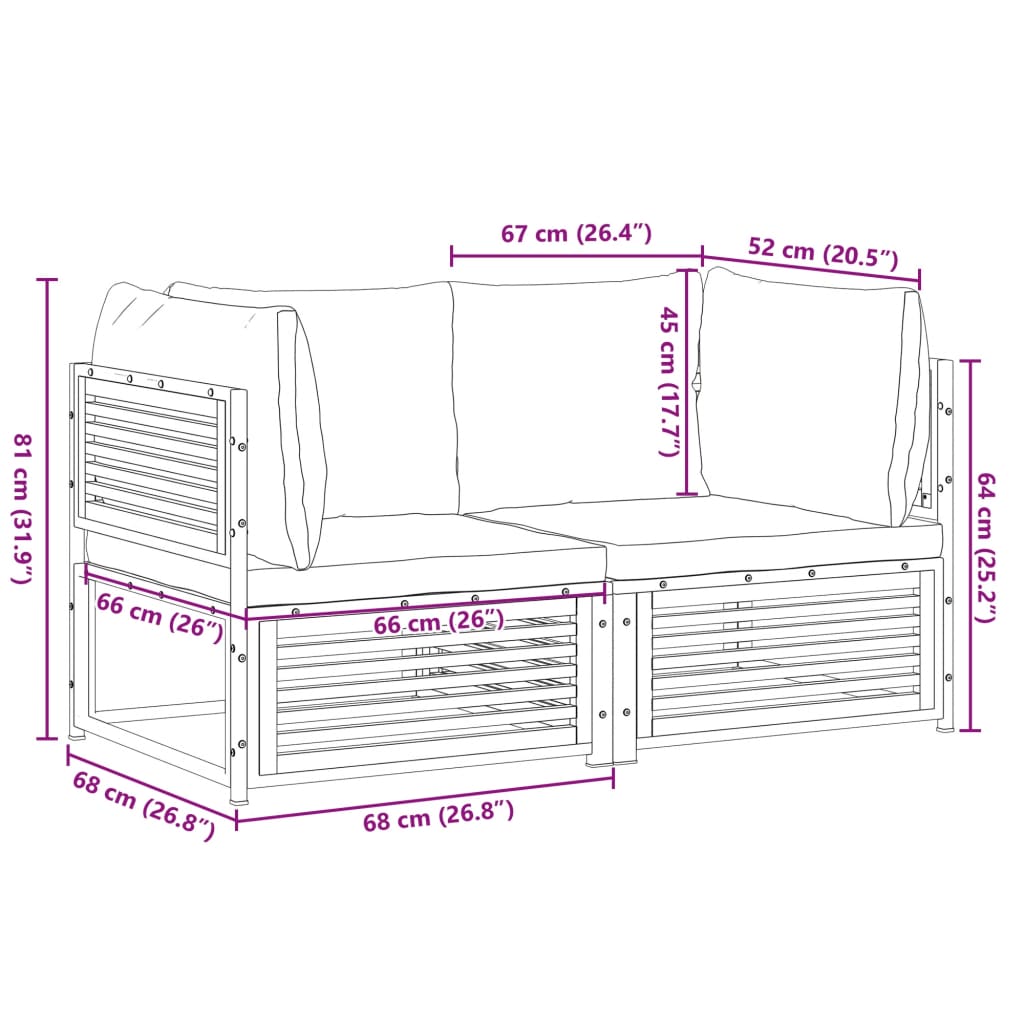 Salon de jardin avec coussins 2 pcs bois massif acacia