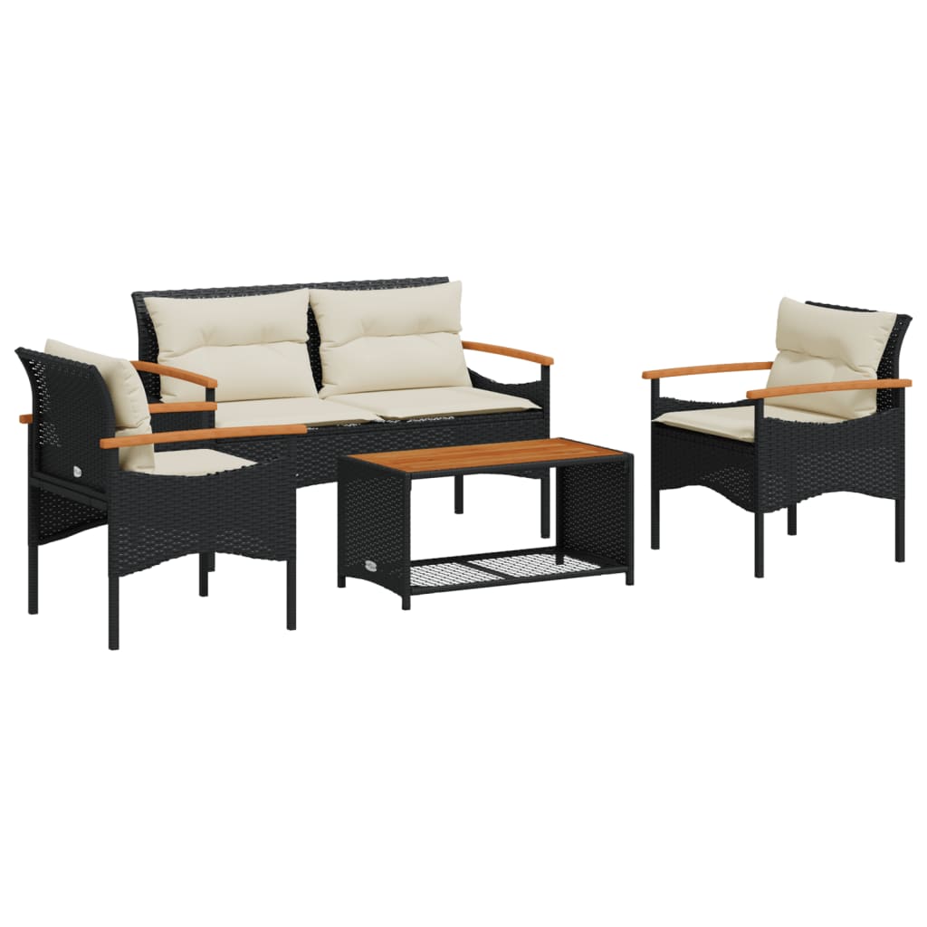 Salon de jardin 4 pcs avec coussins noir résine tressée - XIOS