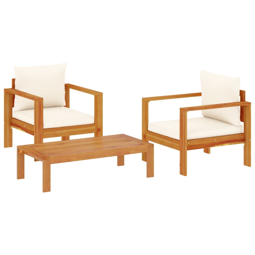 Salon de jardin avec coussins 3 pcs bois massif d'acacia