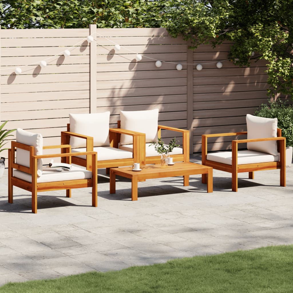Salon de jardin avec coussins 5 pcs Bois d'acacia solide
