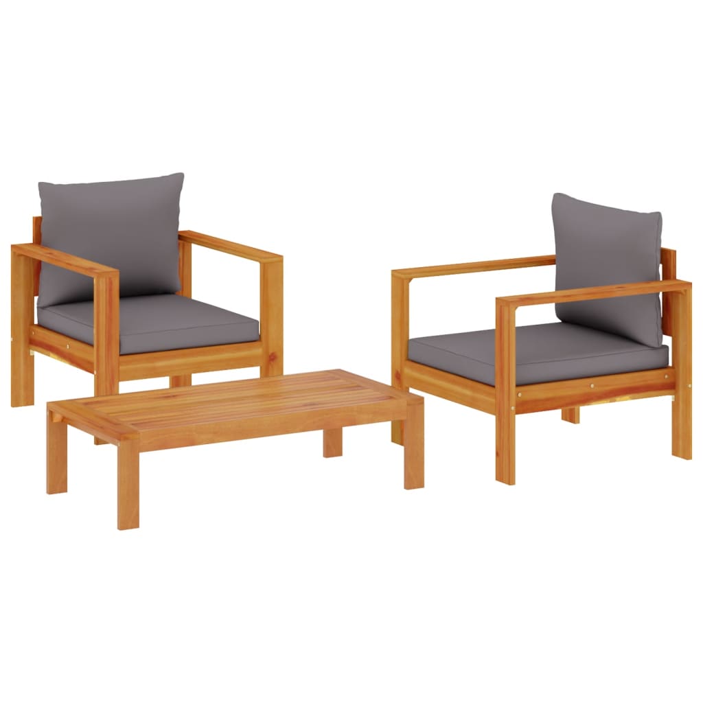 Salon de jardin avec coussins 3 pcs bois massif d'acacia
