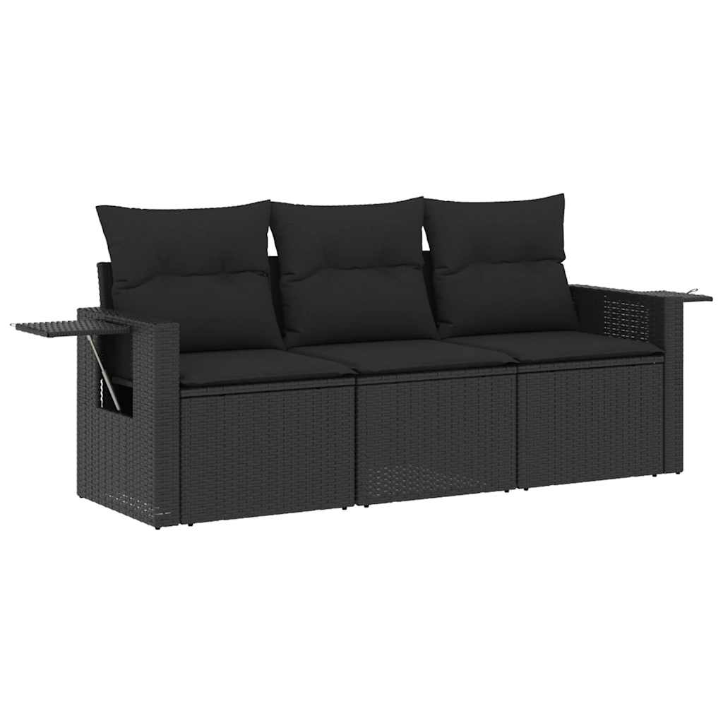 Salon de jardin 3 pcs avec coussins noir résine tressée