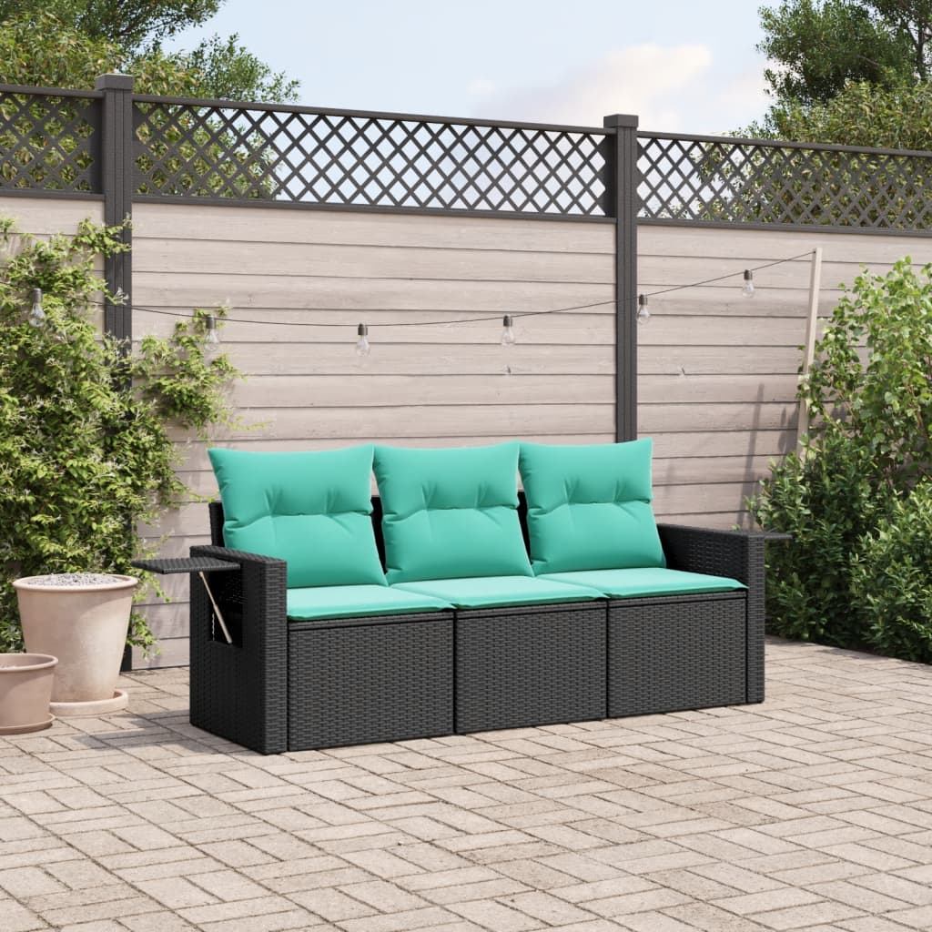 Salon de jardin 3 pcs avec coussins noir résine tressée - XIOS