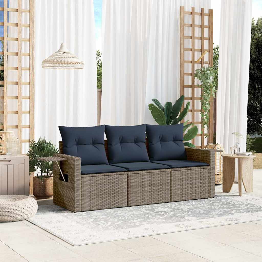 Ensemble de canapé de jardin 3 pcs avec coussins gris résine tressée - XIOS