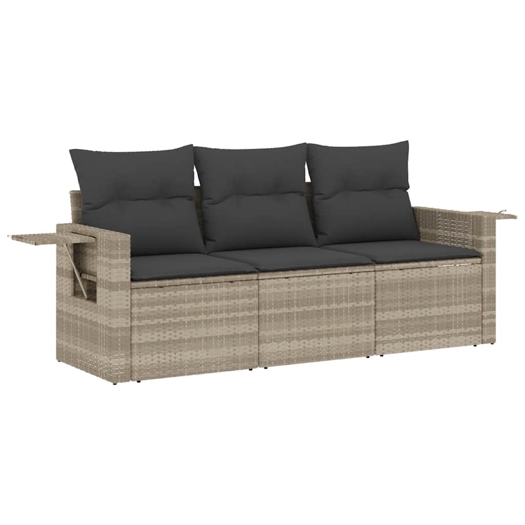 Salon de jardin avec coussins 3 pcs gris clair résine tressée