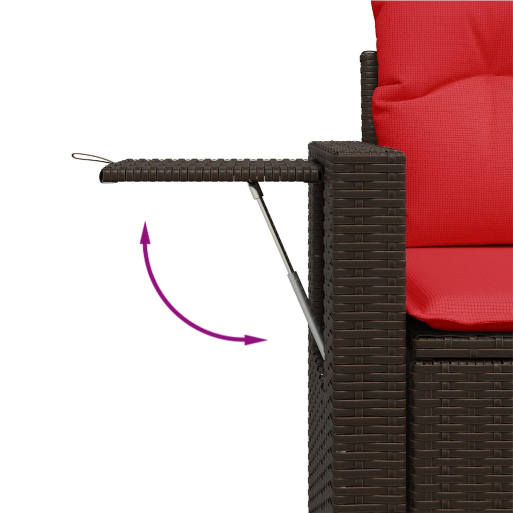 Ensemble de canapé de jardin 3 pcs avec coussins marron résine tressée