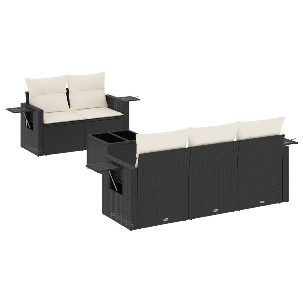 Salon de jardin 6 pcs avec coussins noir résine tressée