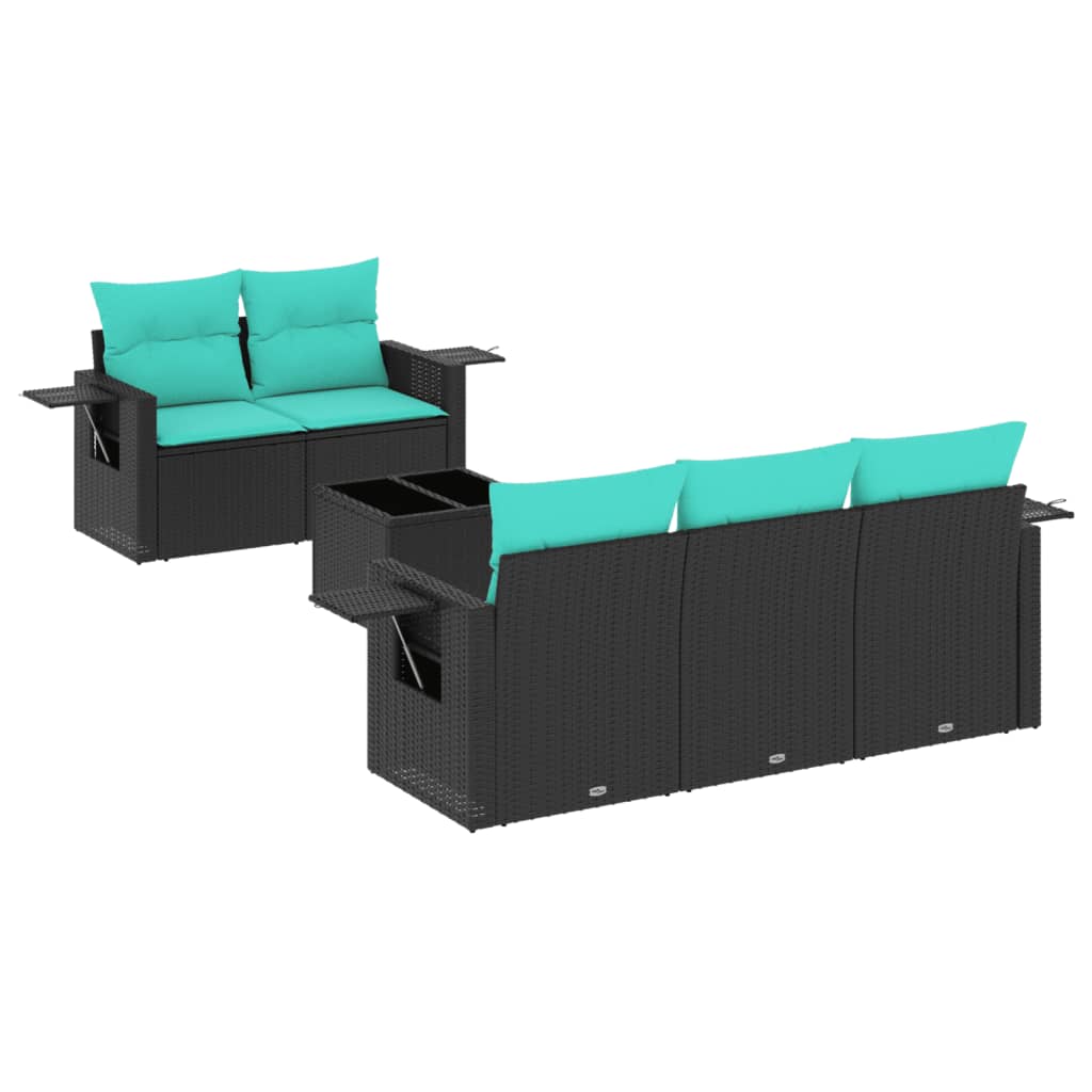 Ensemble de canapé de jardin 6 pcs avec coussins noir résine tressée