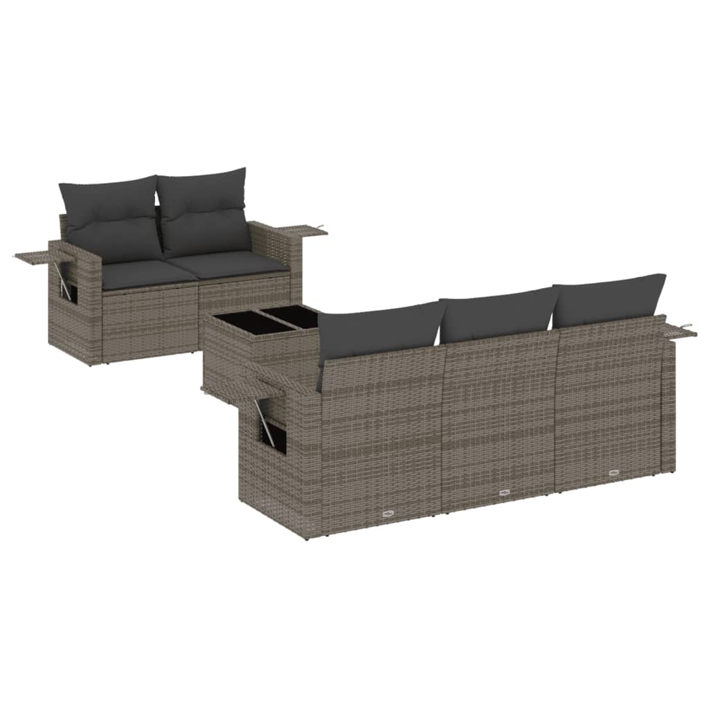 Salon de jardin 6 pcs avec coussins gris résine tressée
