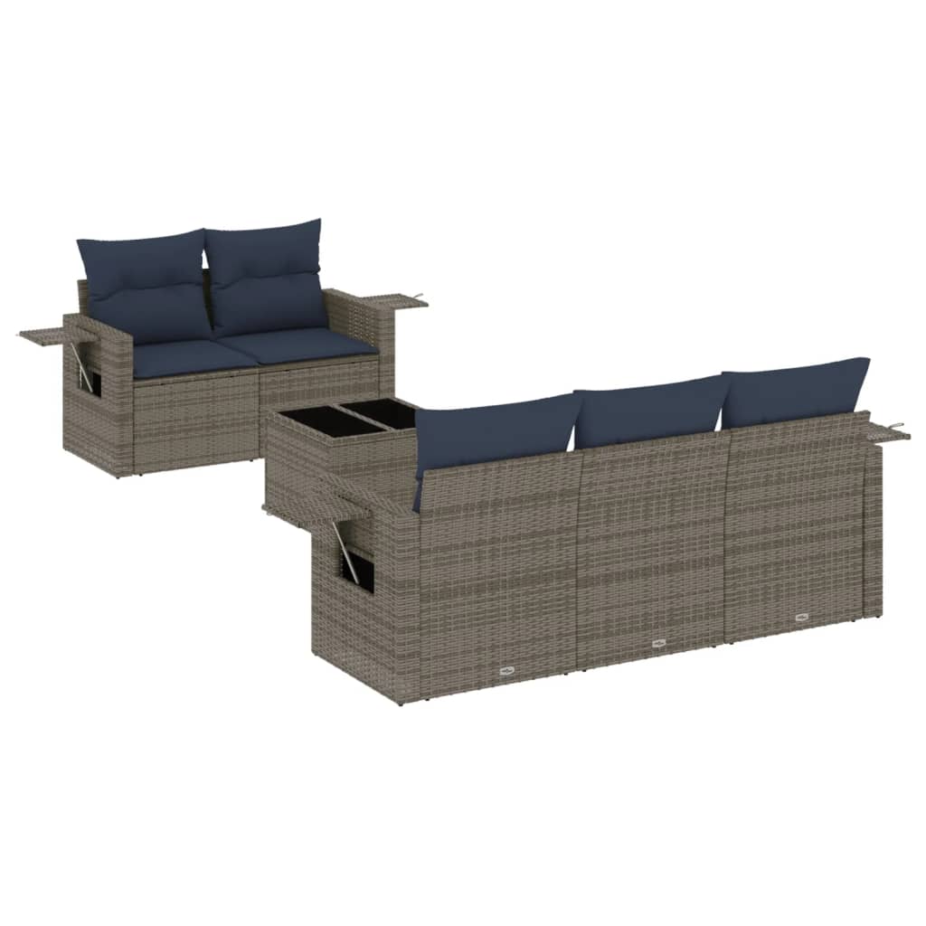 Ensemble de canapé de jardin 6 pcs avec coussins gris résine tressée