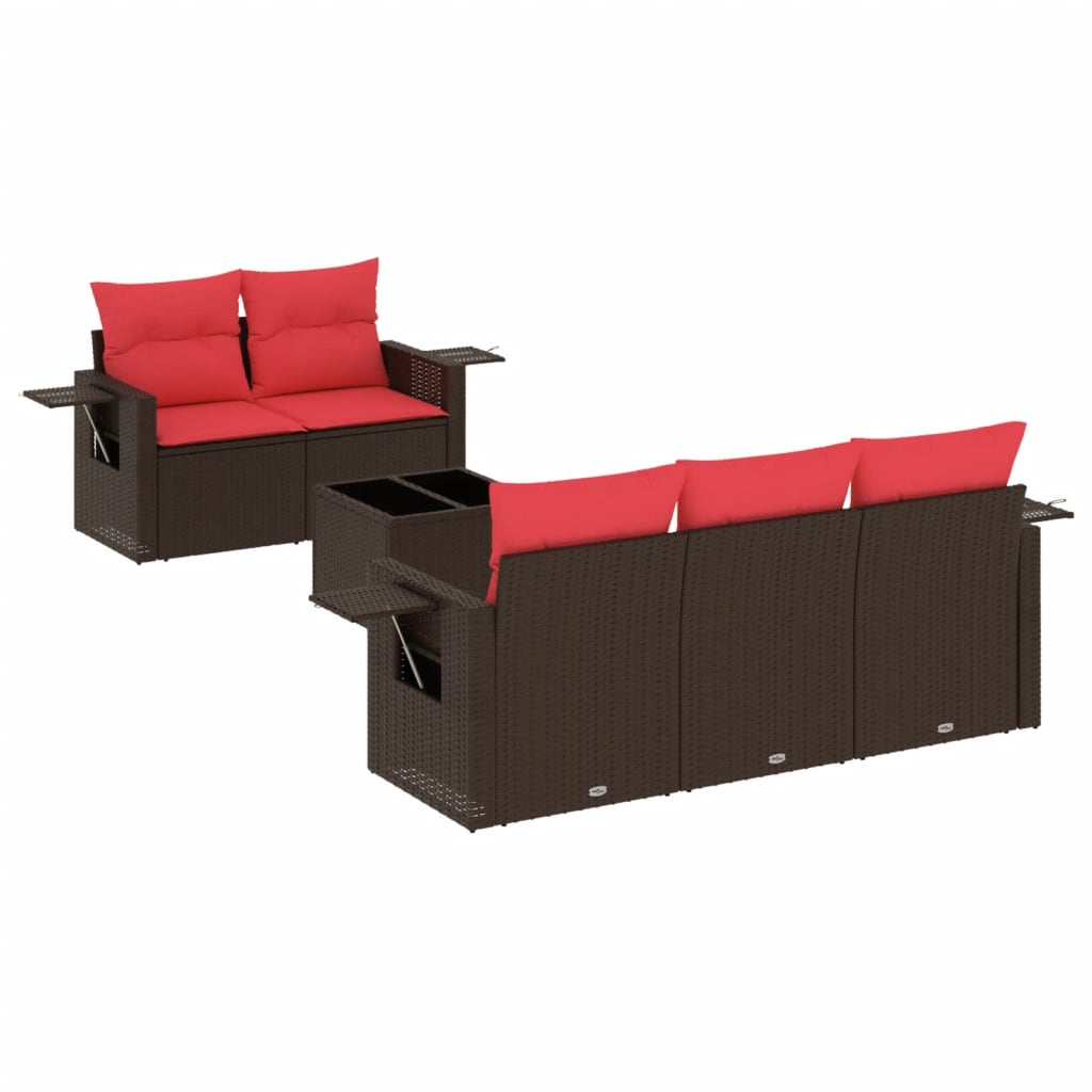 Ensemble de canapé de jardin 6 pcs avec coussins marron résine tressée