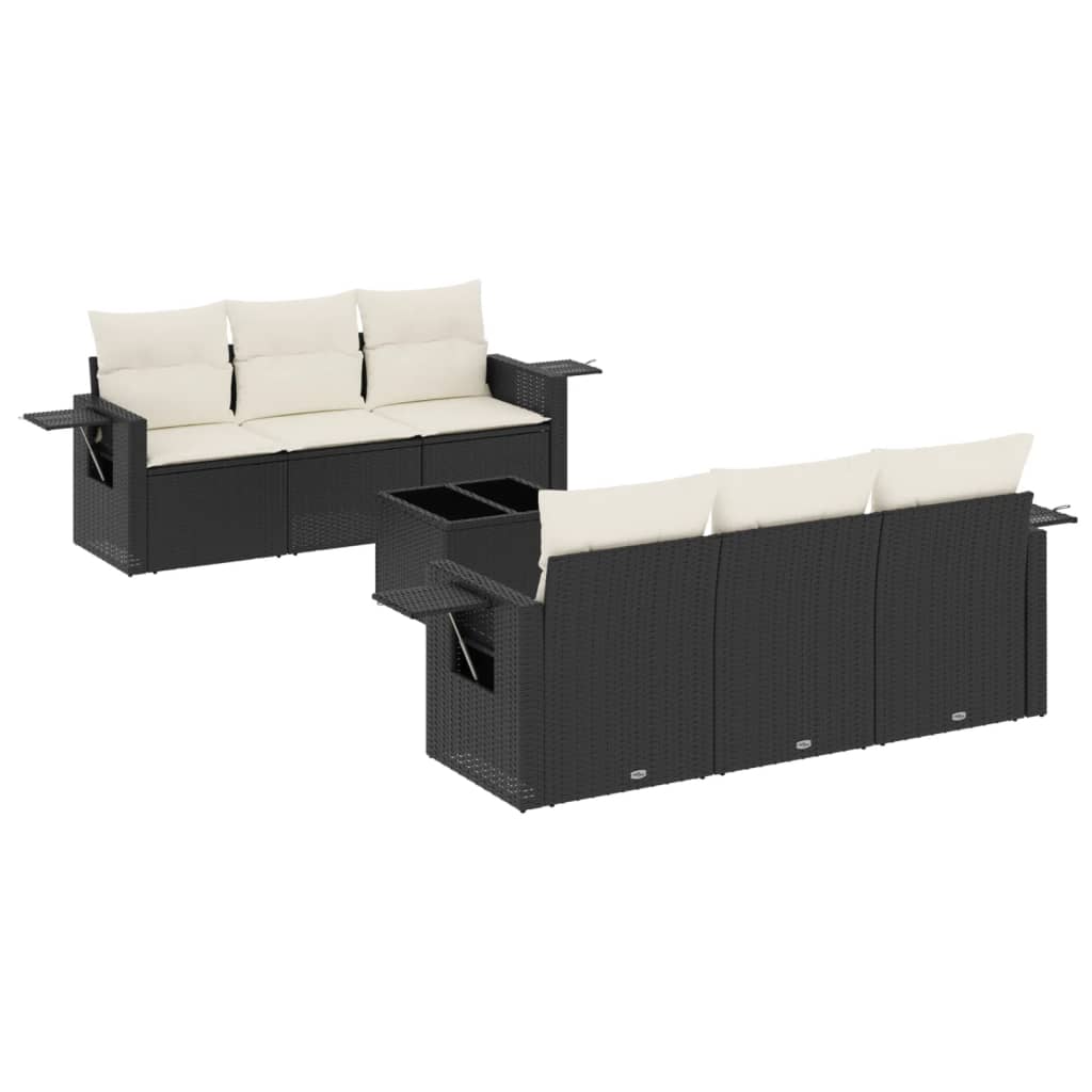 Salon de jardin 7 pcs avec coussins noir résine tressée