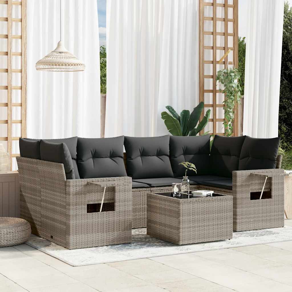 Salon de jardin avec coussins 7 pcs gris clair résine tressée - XIOS