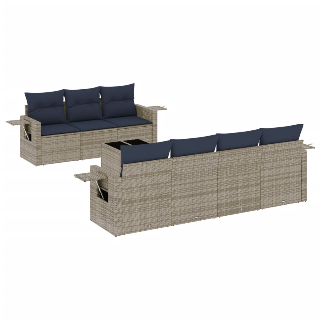 Ensemble de canapé de jardin 8 pcs avec coussins gris résine tressée