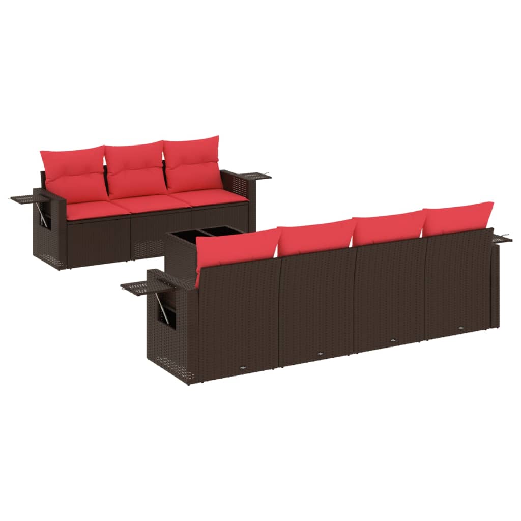 Ensemble de canapé de jardin 8 pcs avec coussins marron résine tressée