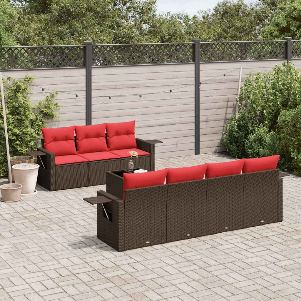Ensemble de canapé de jardin 8 pcs avec coussins marron résine tressée