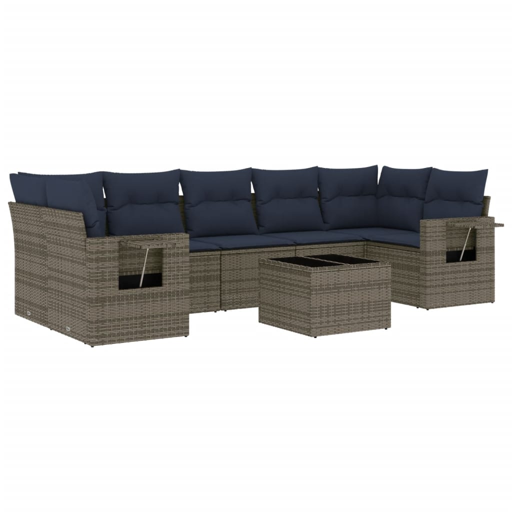 Ensemble de canapé de jardin 8 pcs avec coussins gris résine tressée