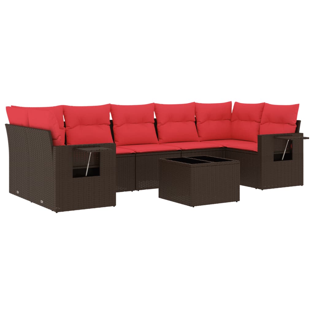 Ensemble de canapé de jardin 8 pcs avec coussins marron résine tressée
