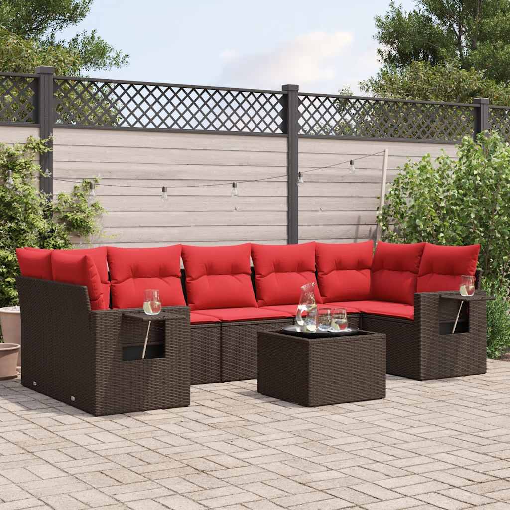 Ensemble de canapé de jardin 8 pcs avec coussins marron résine tressée