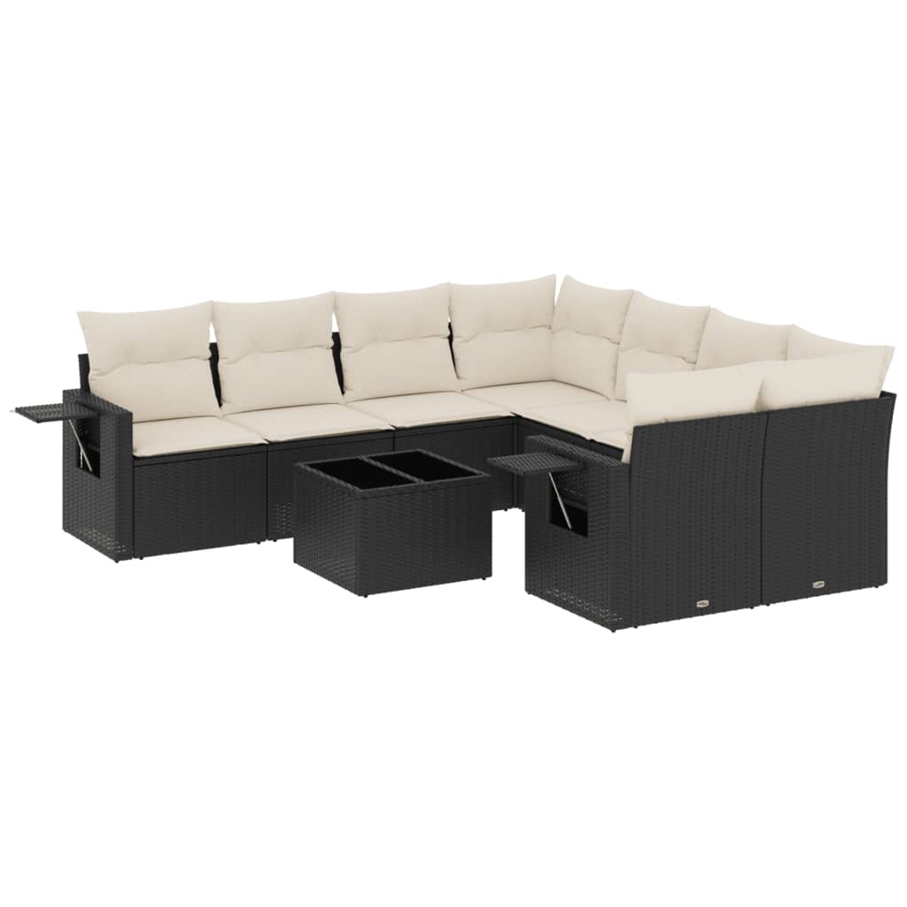 Salon de jardin 9 pcs avec coussins noir résine tressée - XIOS