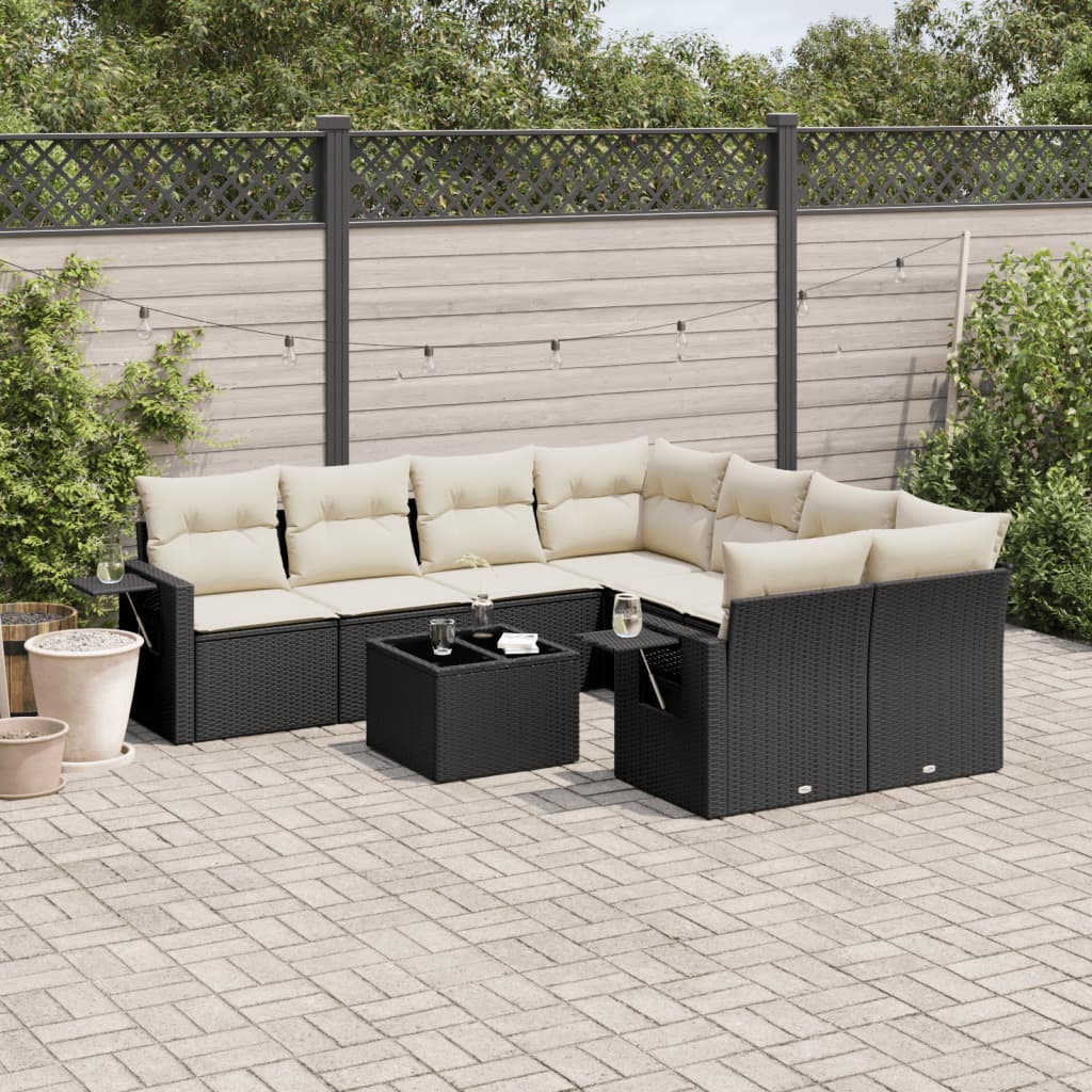 Salon de jardin 9 pcs avec coussins noir résine tressée - XIOS