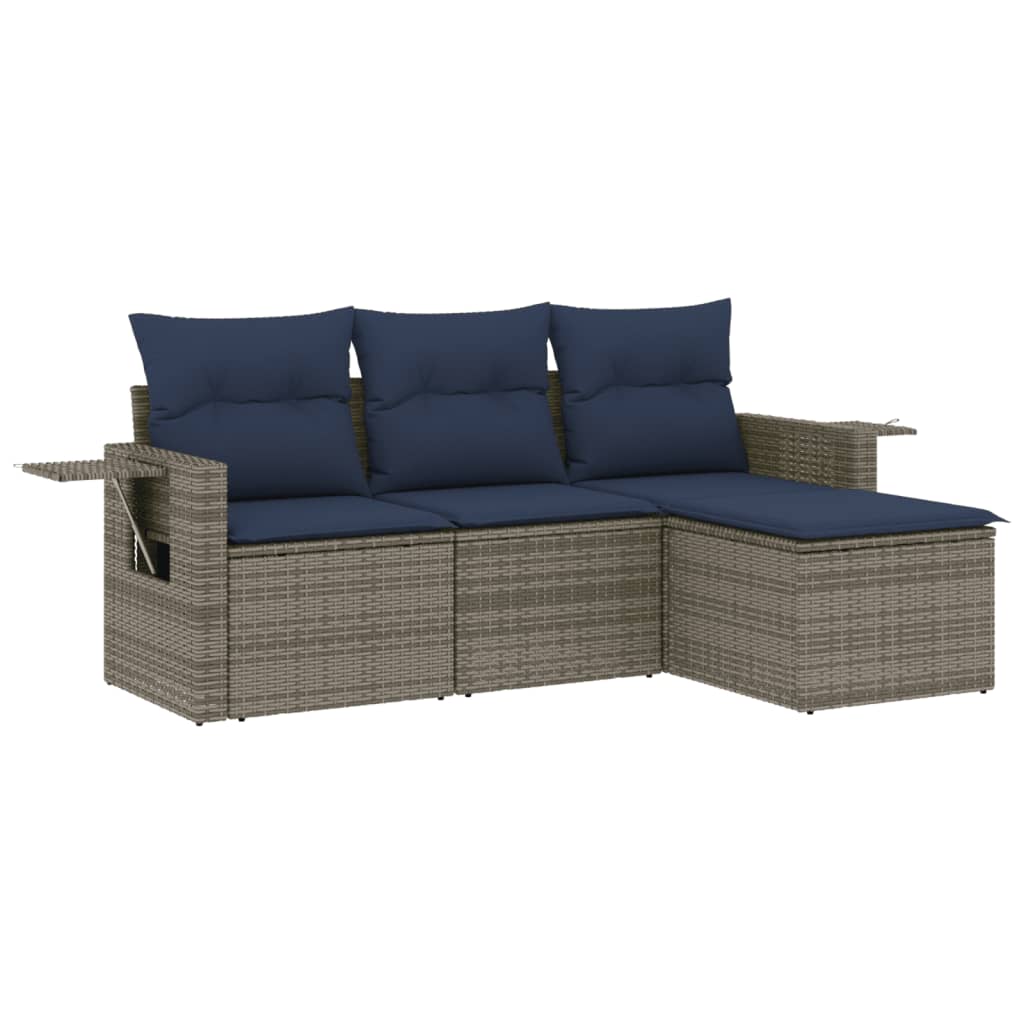 Ensemble de canapé de jardin 4 pcs avec coussins gris résine tressée