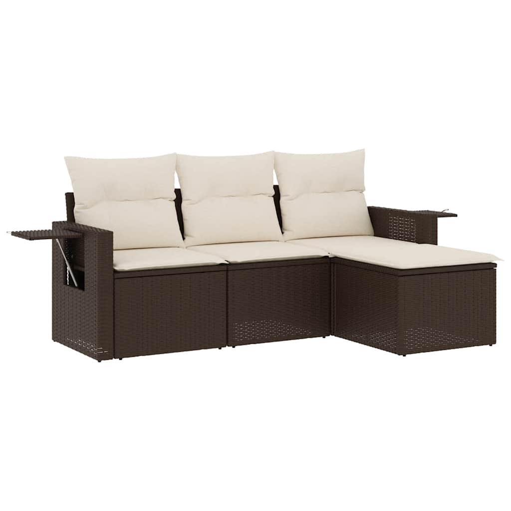 Salon de jardin 4 pcs avec coussins marron résine tressée - XIOS