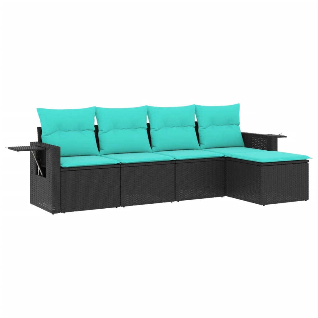 Salon de jardin 5 pcs avec coussins noir résine tressée