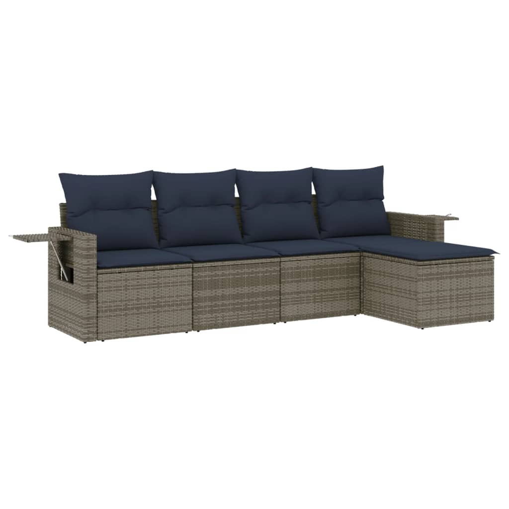 Ensemble de canapé de jardin 5 pcs avec coussins gris résine tressée