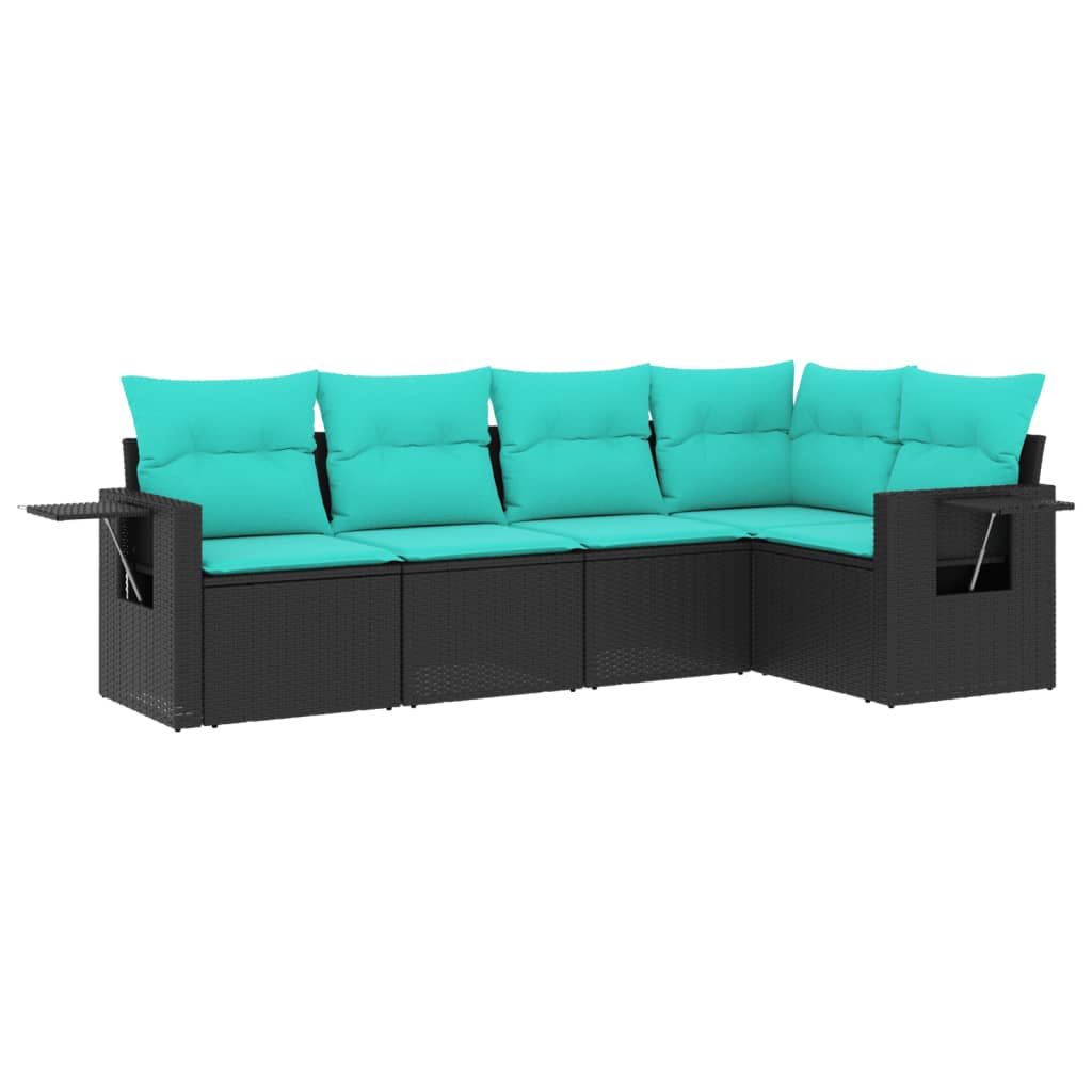 Salon de jardin 5 pcs avec coussins noir résine tressée
