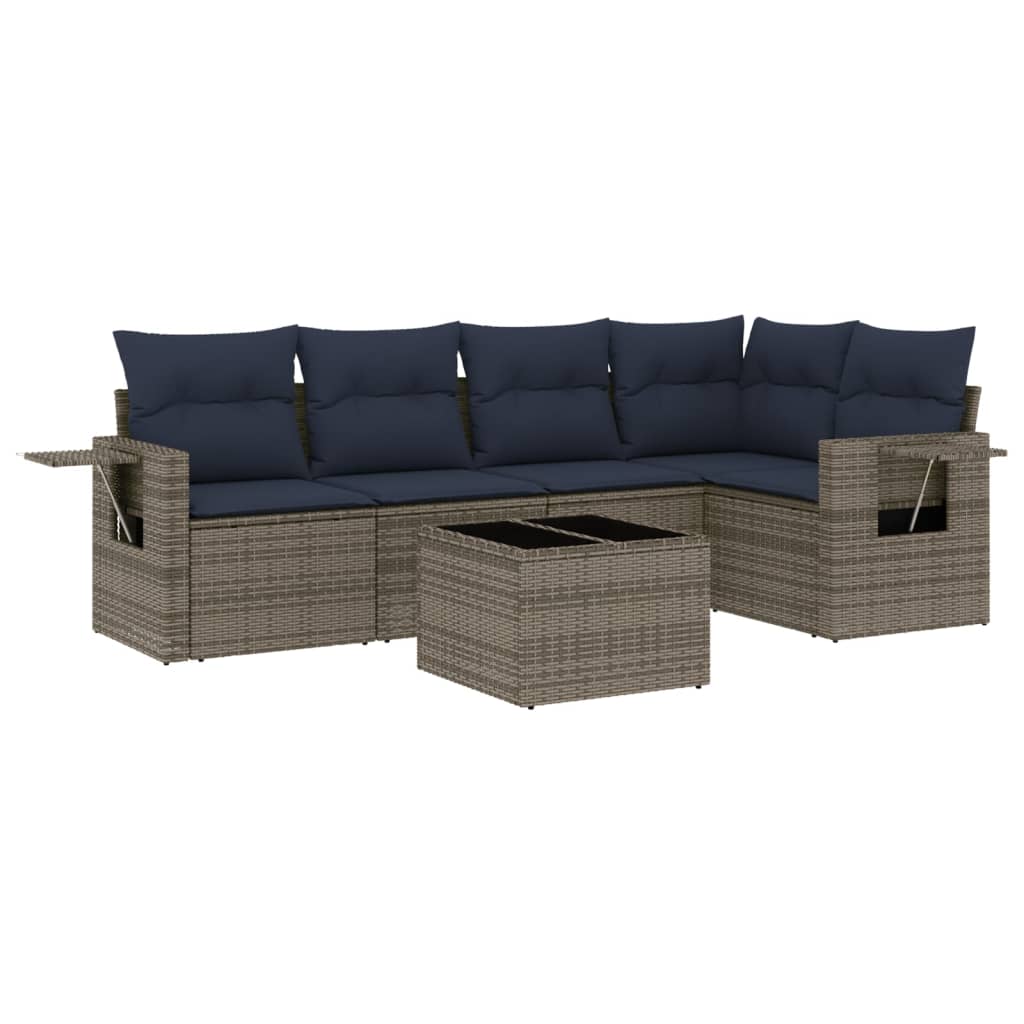 Ensemble de canapé de jardin 6 pcs avec coussins gris résine tressée