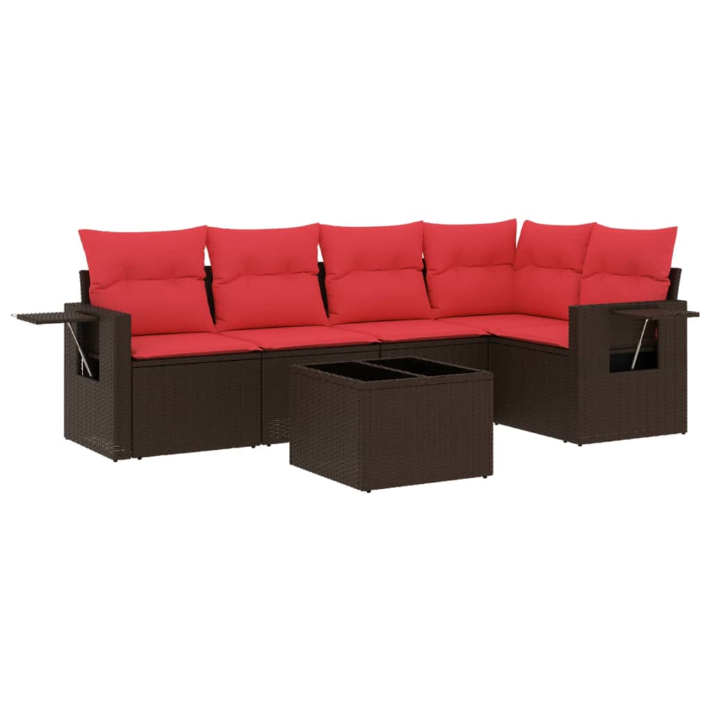 Ensemble de canapé de jardin 6 pcs avec coussins marron résine tressée