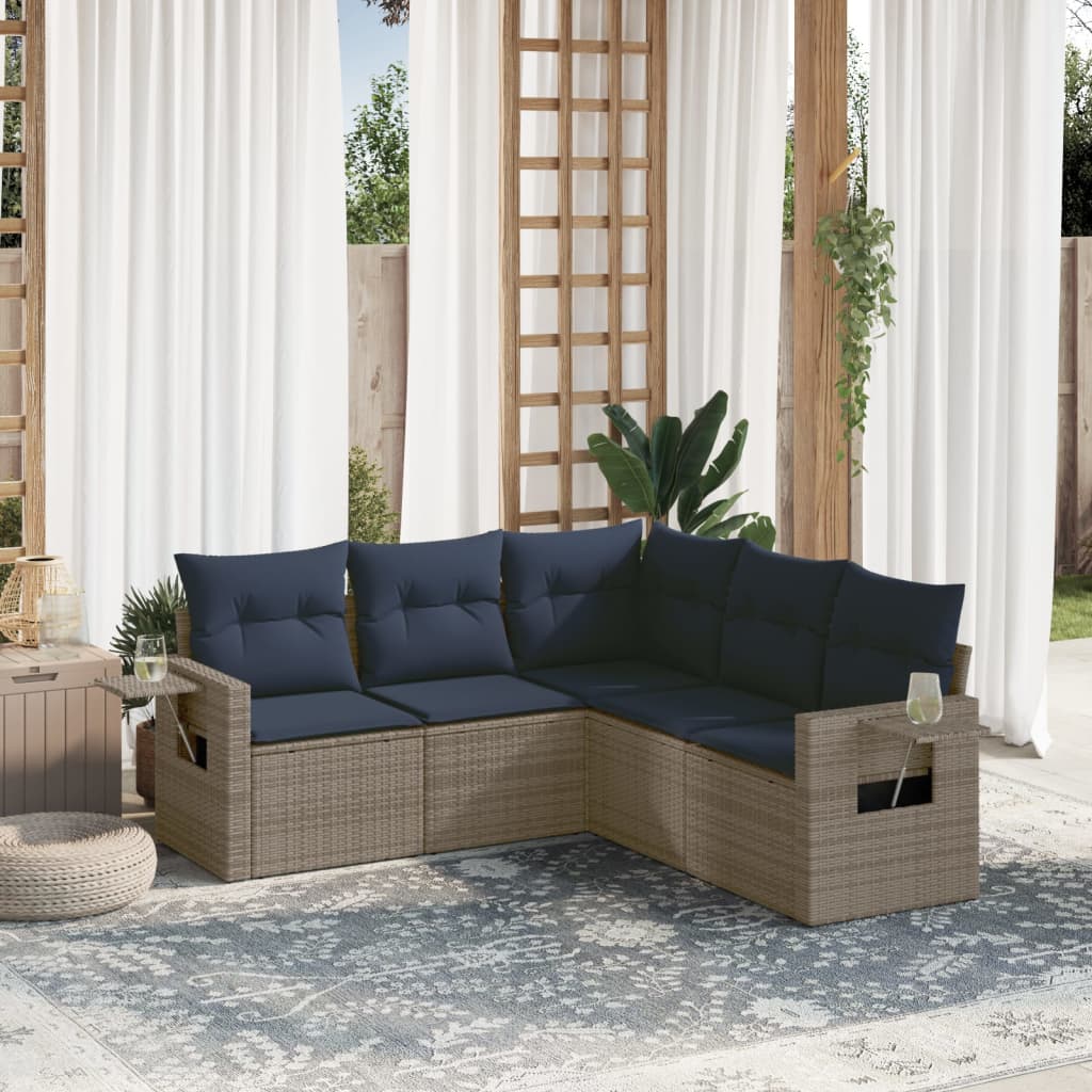 Ensemble de canapé de jardin 5 pcs avec coussins gris résine tressée