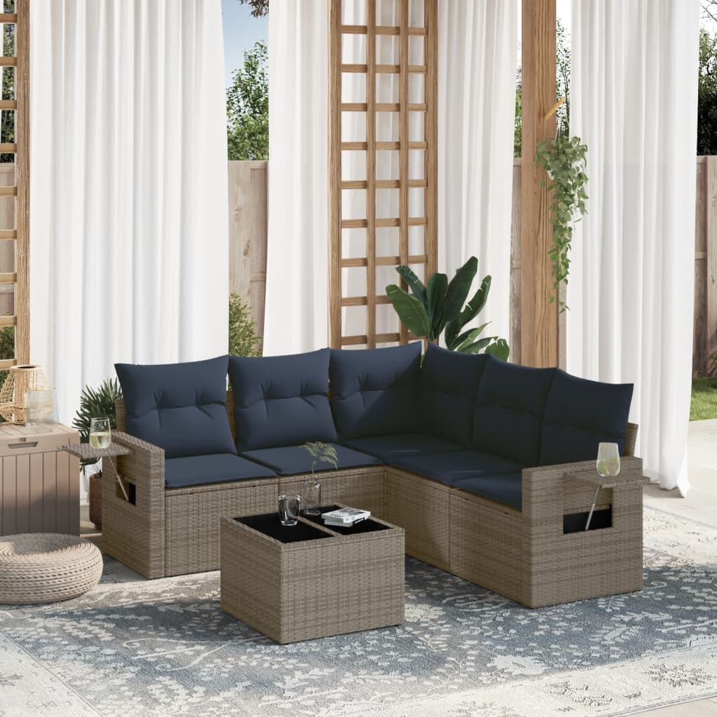 Ensemble de canapé de jardin 6 pcs avec coussins gris résine tressée