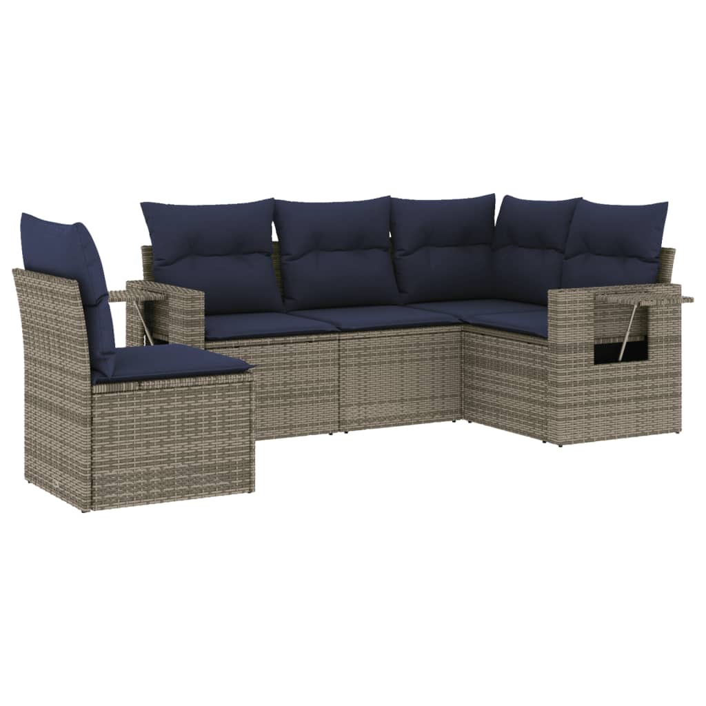 Ensemble de canapé de jardin 5 pcs avec coussins gris résine tressée