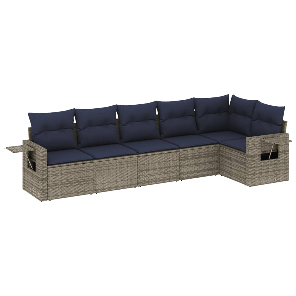 Ensemble de canapé de jardin 6 pcs avec coussins gris résine tressée